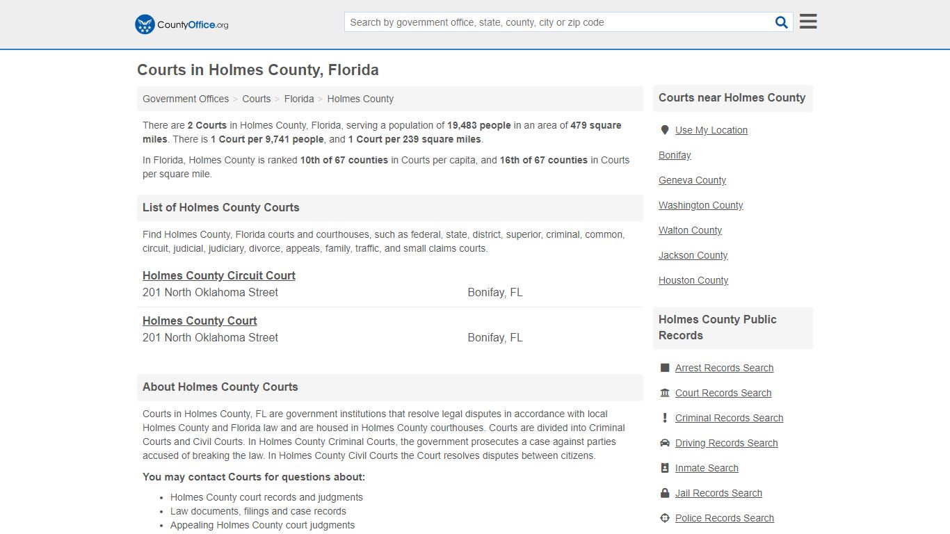 Courts - Holmes County, FL (Court Records & Calendars)