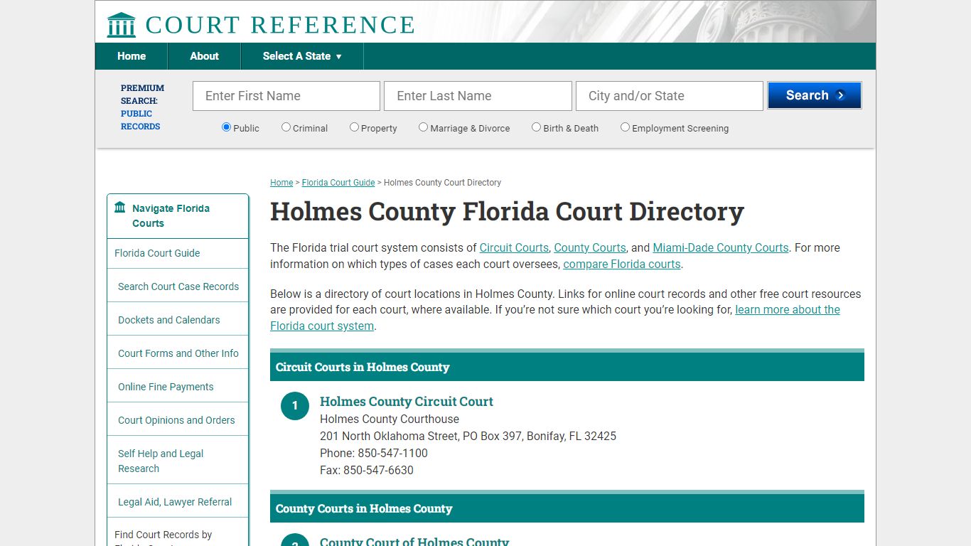 Holmes County Florida Court Directory | CourtReference.com